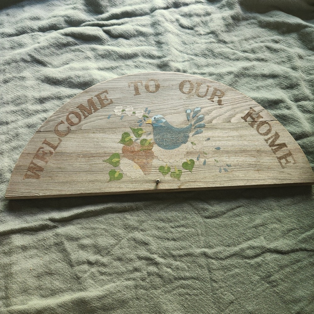 Vintage Rustic Wood Welcome To Our Home Sign Blue Bird Wall Decor Farmhouse